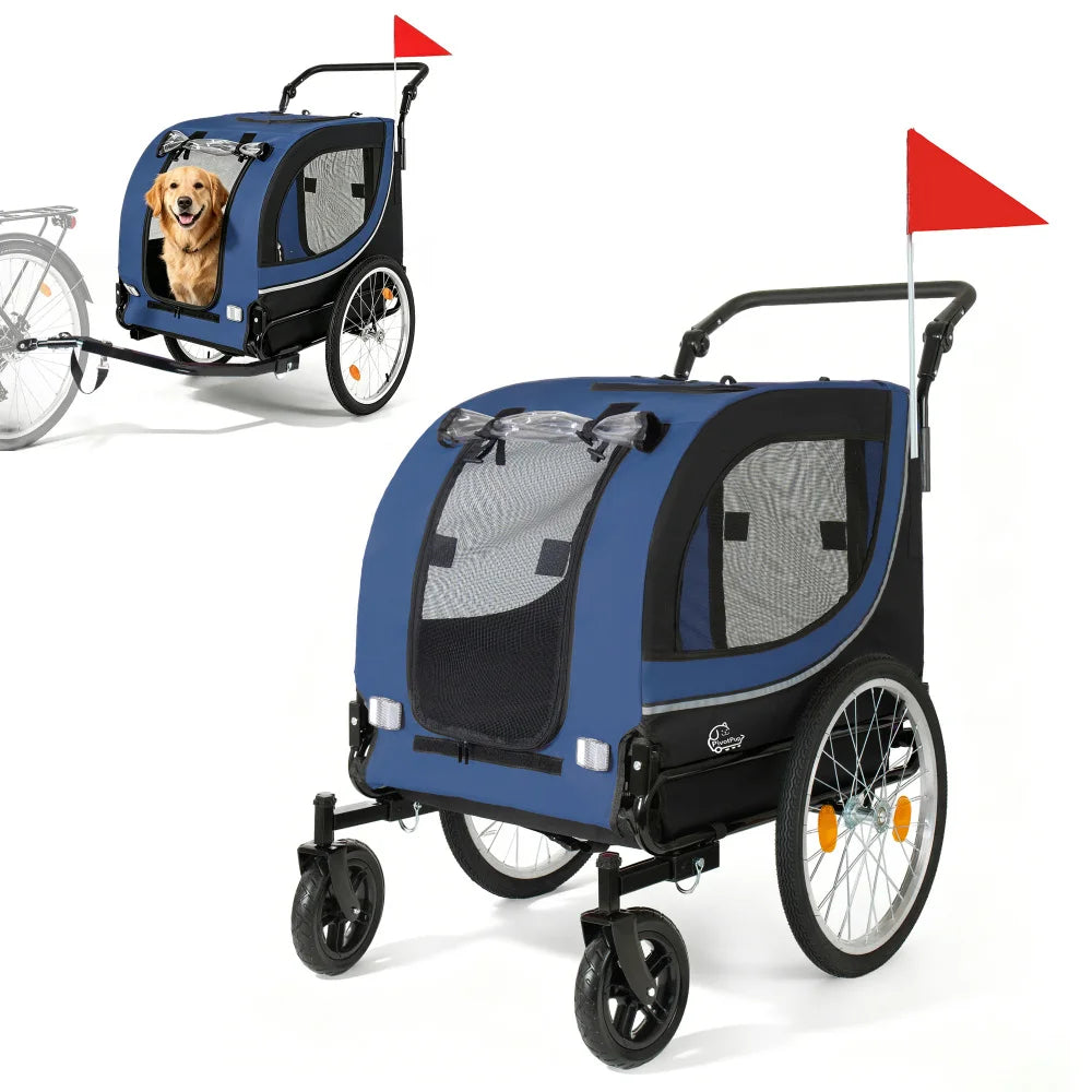 Foldable 2-in-1 Pet Bike Trailer and Stroller for Dogs