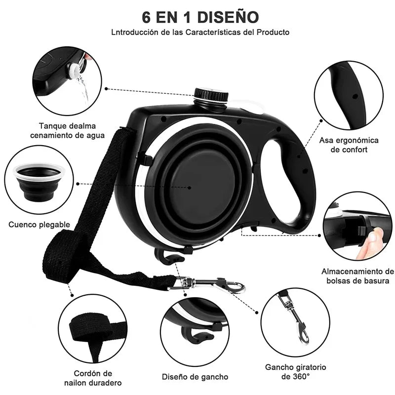 Dog Leash With Water Bottle Bowl And Waste Bag Dispenser