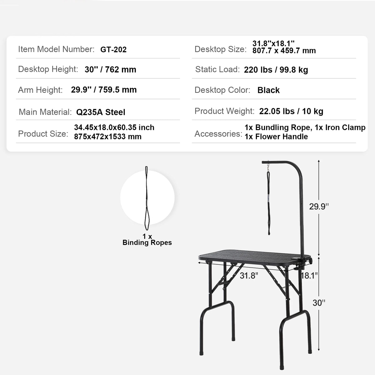 Foldable Metal Pet Grooming Table With Loop And Safety Clamp