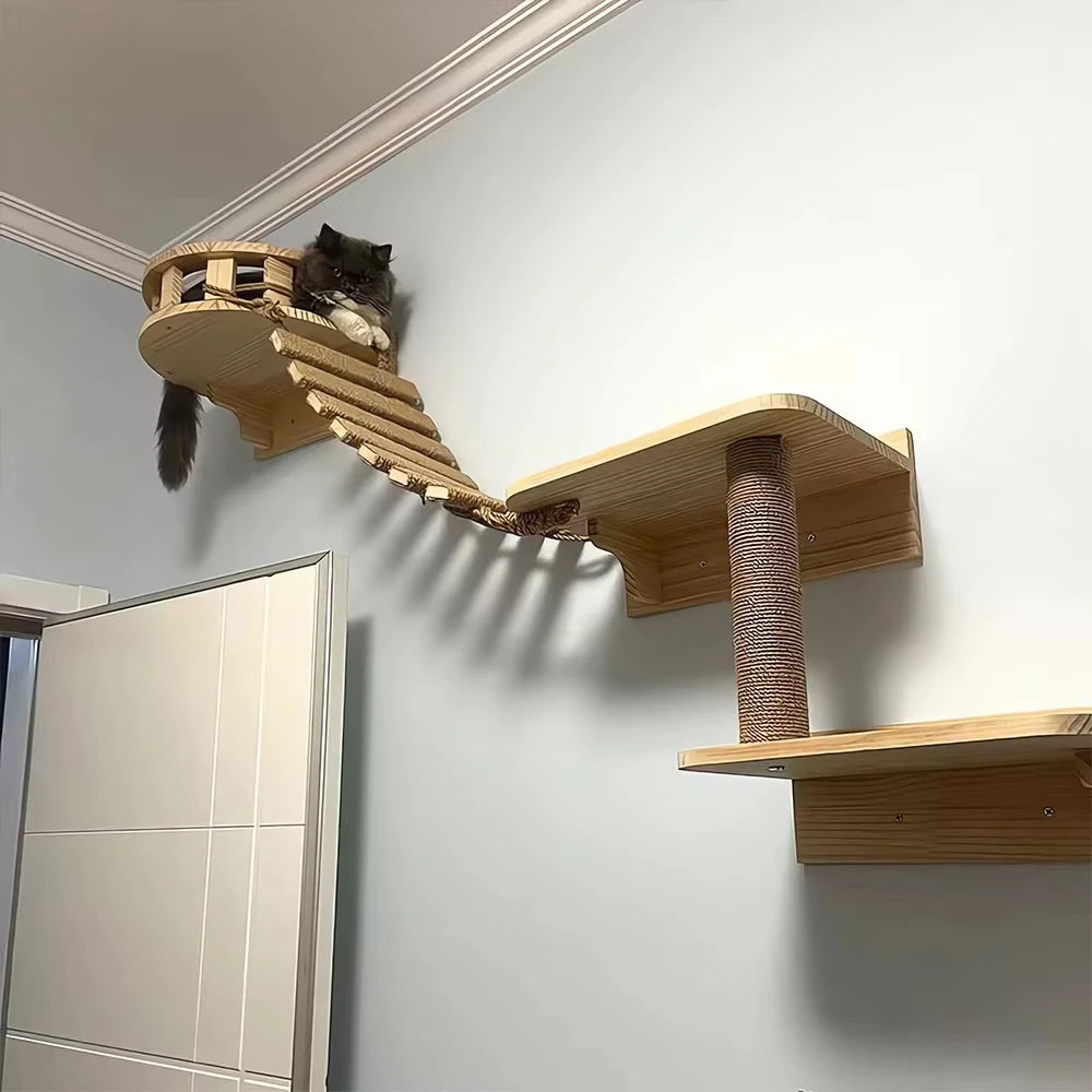 Wooden Sisal Cat Bridge Ladder And Scratching Post For Cats