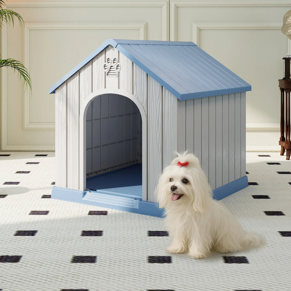 Weatherproof Plastic Dog House For Pets Indoor Outdoor Safe Shelter
