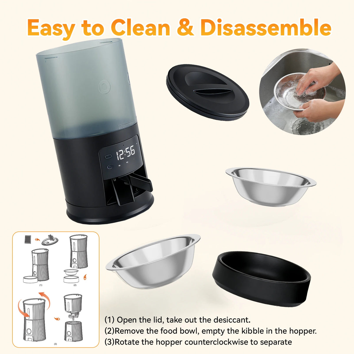 Automatic Cat Feeder Dual Stainless Bowls Timed Function Dual Power