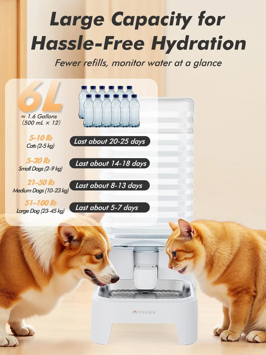 NITYERS Gravity Pet Water Dispenser With Stainless Steel Tray