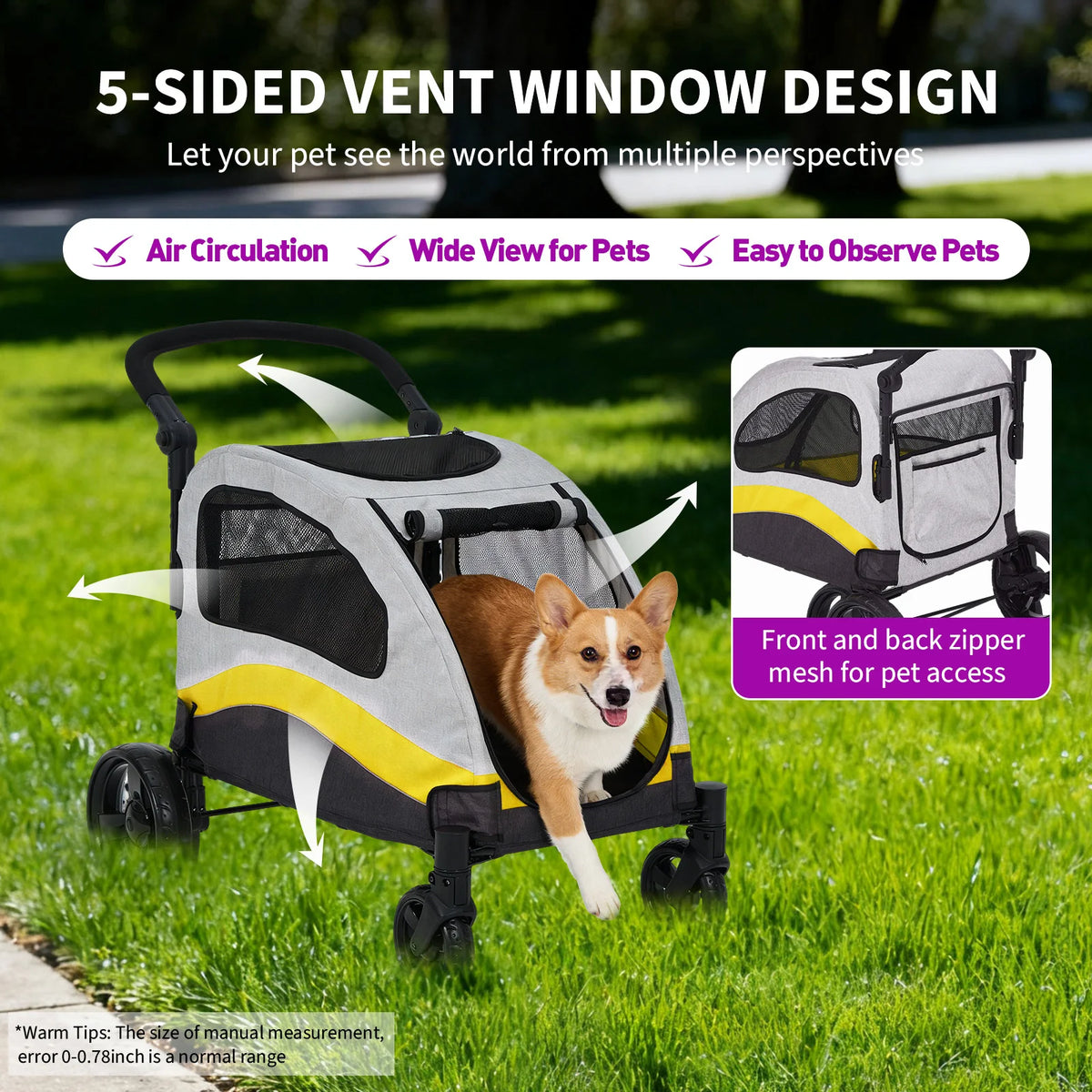 Heavy Duty Collapsible Dog Stroller With Swivel Shock Absorbing Wheels