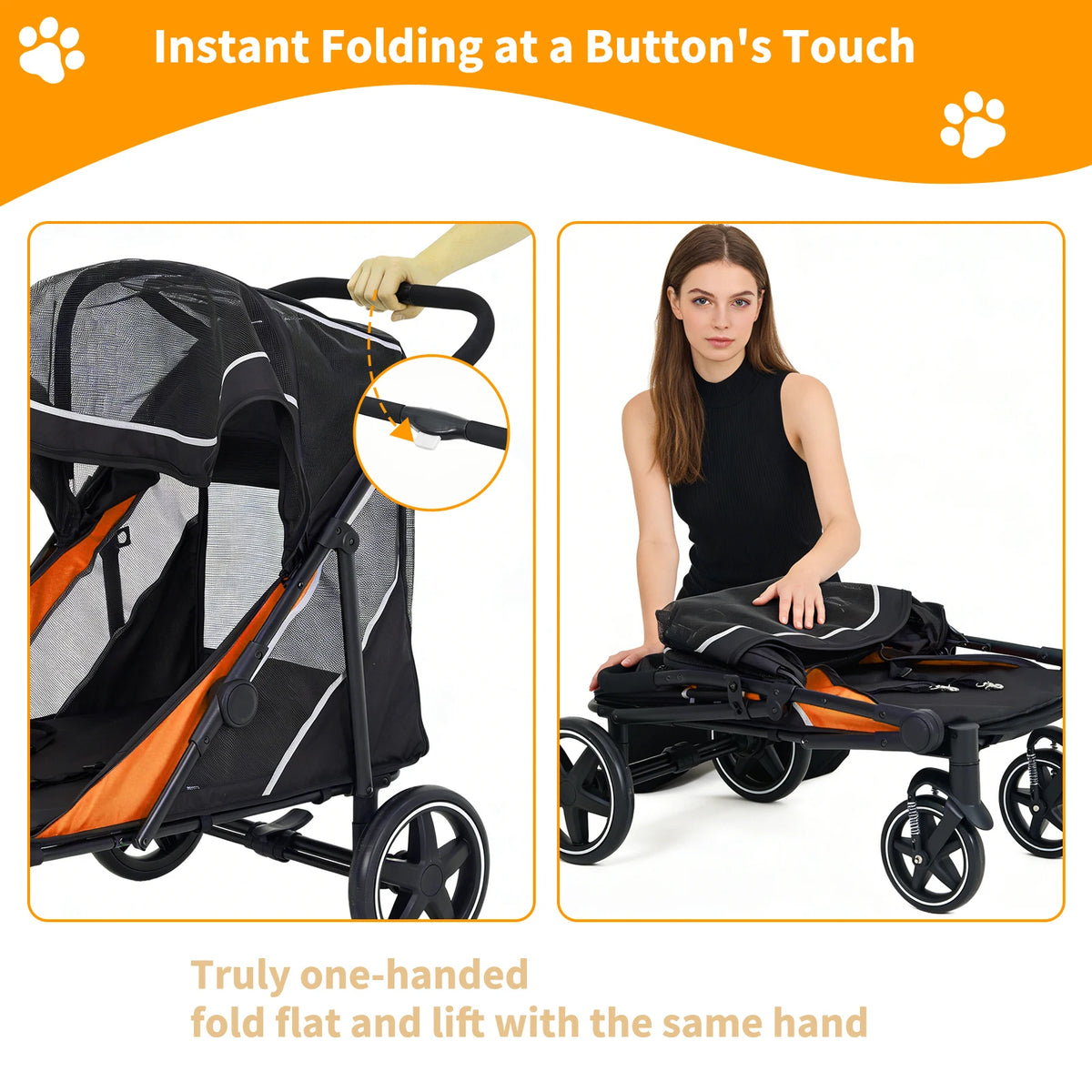 Pet Stroller For Multiple Dogs With Canopy And Storage Organizer