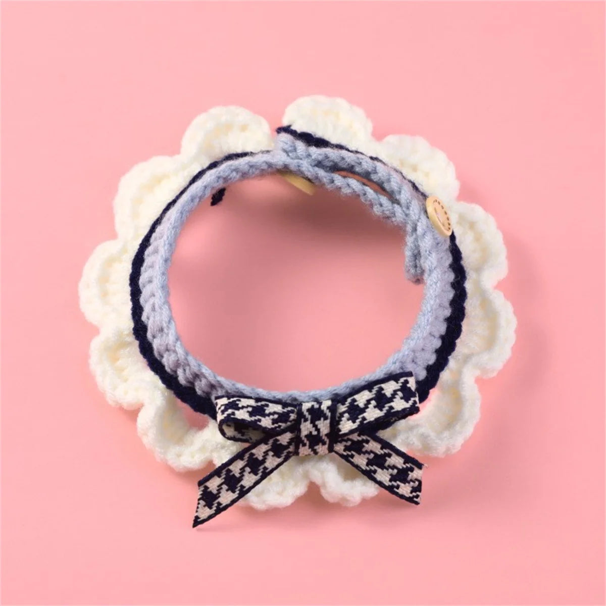 Knitted Bowknot Adjustable Pet Collar With Decorative Lace