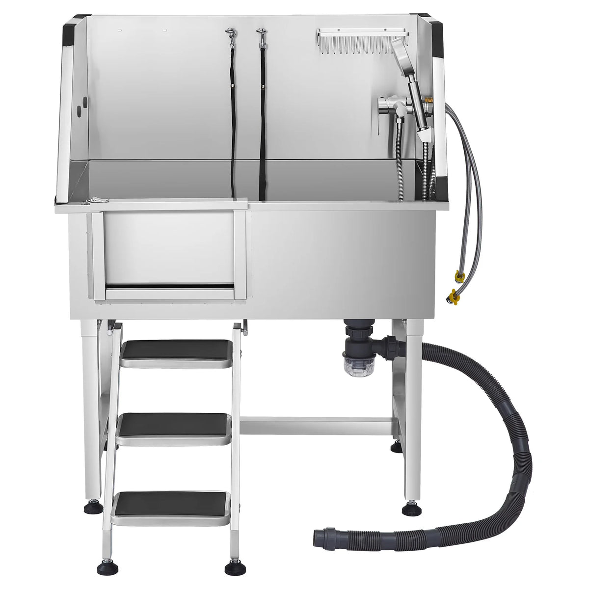Stainless Steel Dog Grooming Tub With Faucet And Wall Storage Shelf