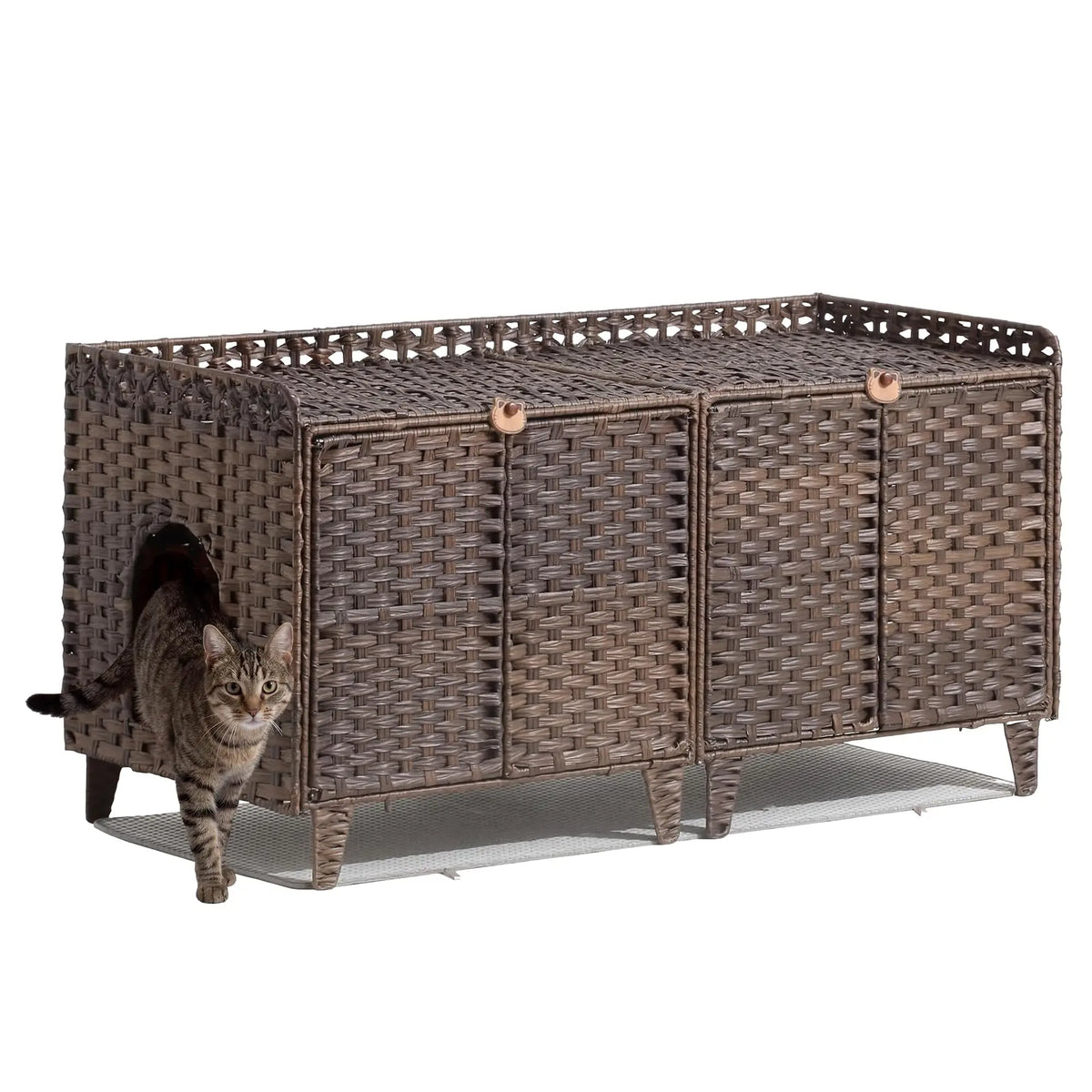 HiMISS Rattan Double Door Cat Litter Box Enclosure Set