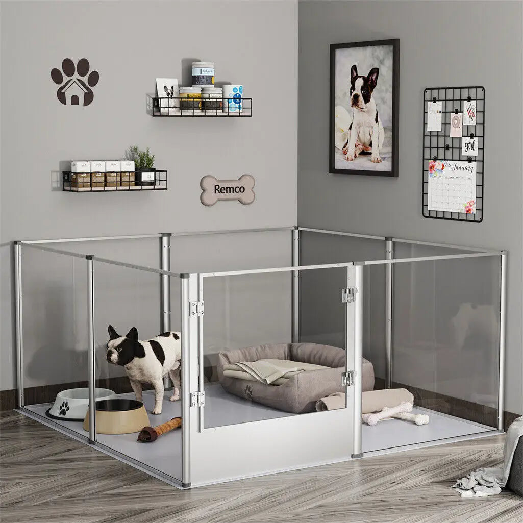 Bingopaw Clear Acrylic Pet Playpen With Waterproof Pad For Small Pets