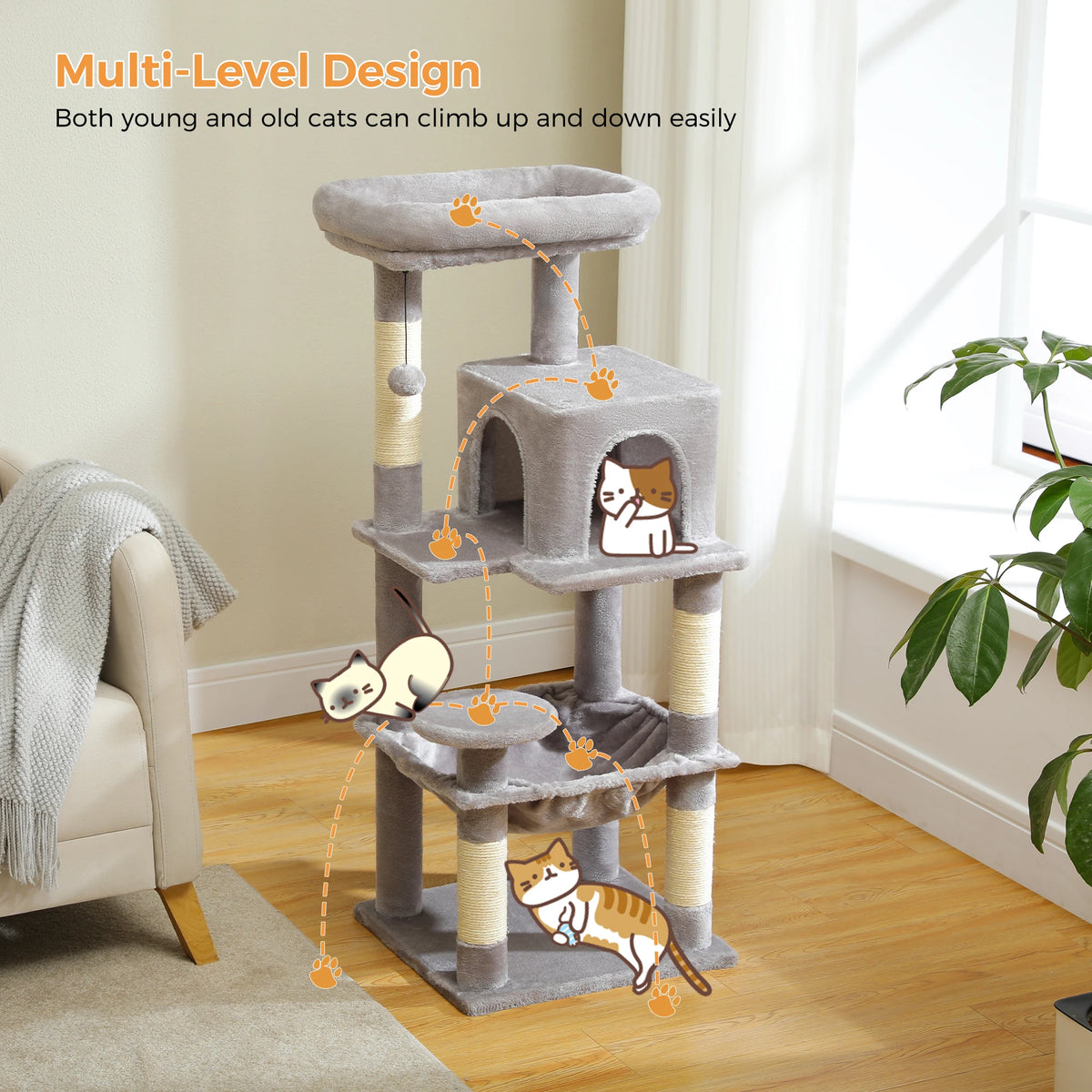 Petepela Premium Cat Tree Tower With Hammock And Top Platform