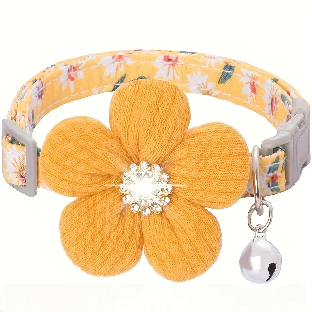 Soft Adjustable Floral Pet Collar with Flower Charm and Bell