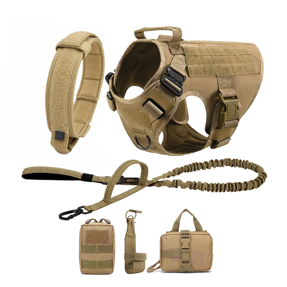 PETRAVEL Tactical Dog Harness Collar And Leash With Molle Pouches