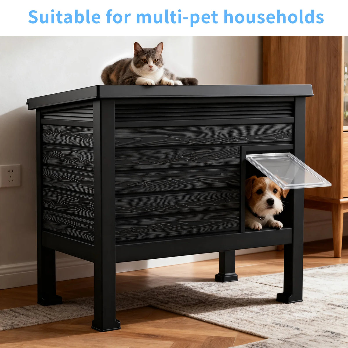 Heated Plastic Cat House For Indoor Outdoor Weatherproof Pet Shelter
