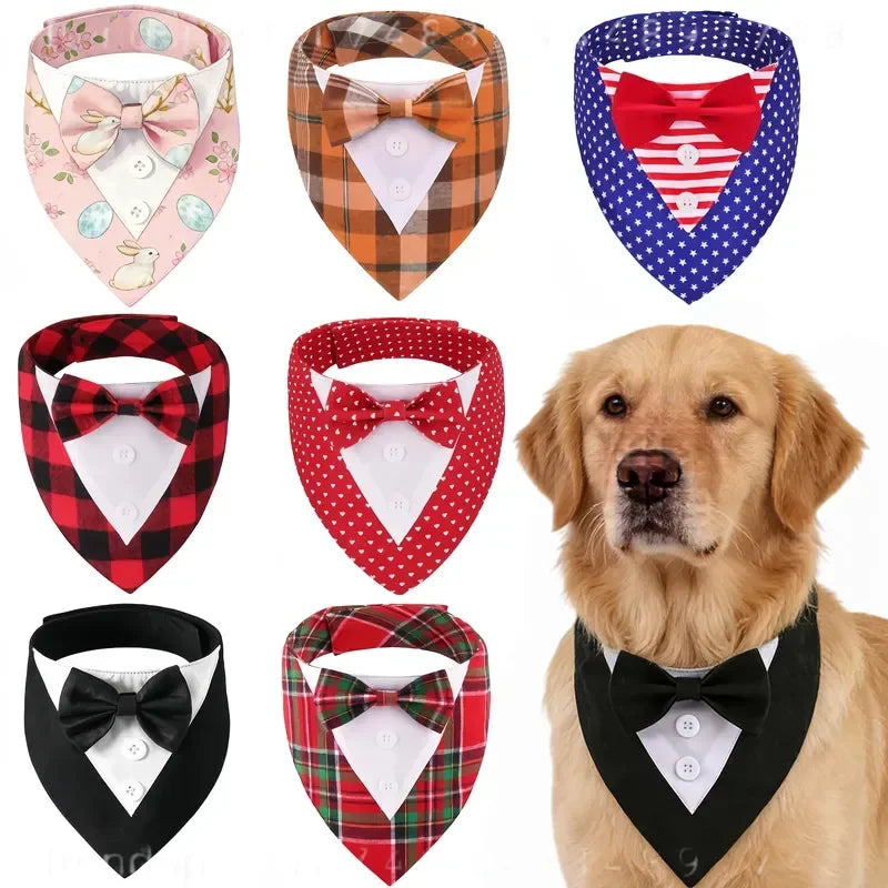 Plaid Bow Tie Pet Collar Scarf for Dogs Cats Costume