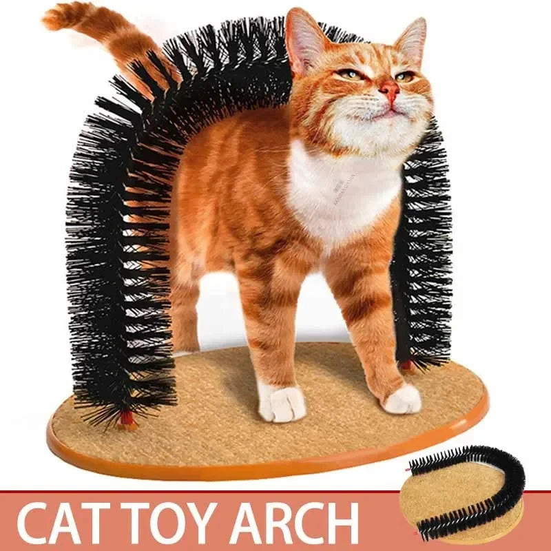 Wooden Cat Grooming Arch With Massage Brush And Scratch Pad