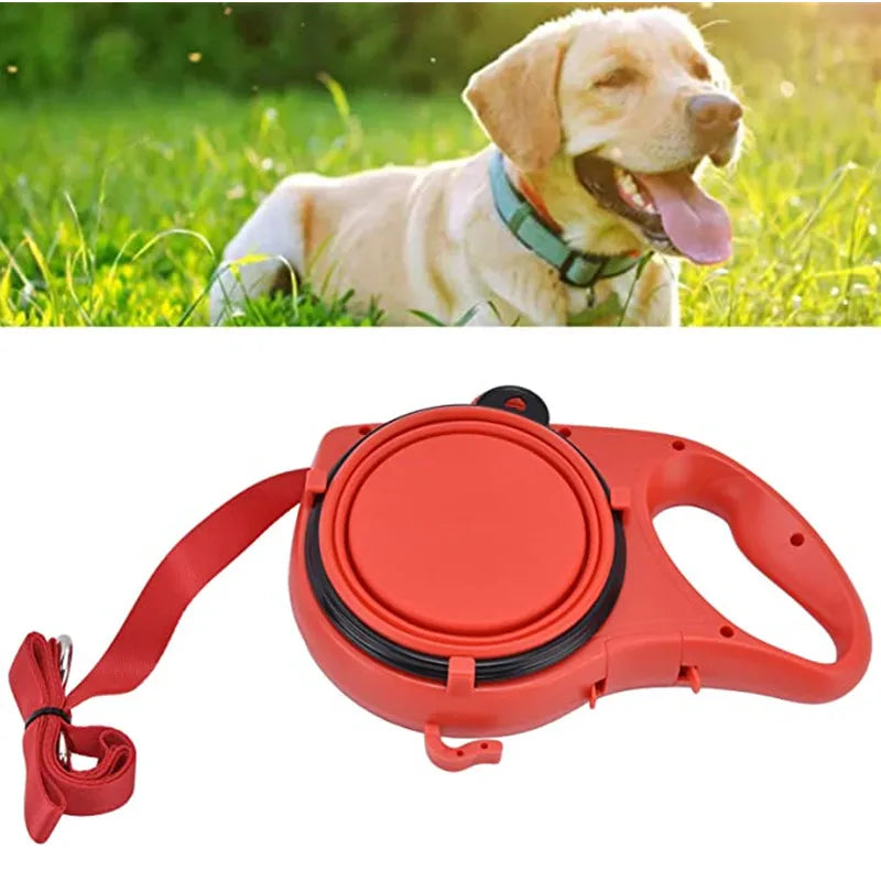 Dog Leash With Water Bottle Bowl And Waste Bag Dispenser