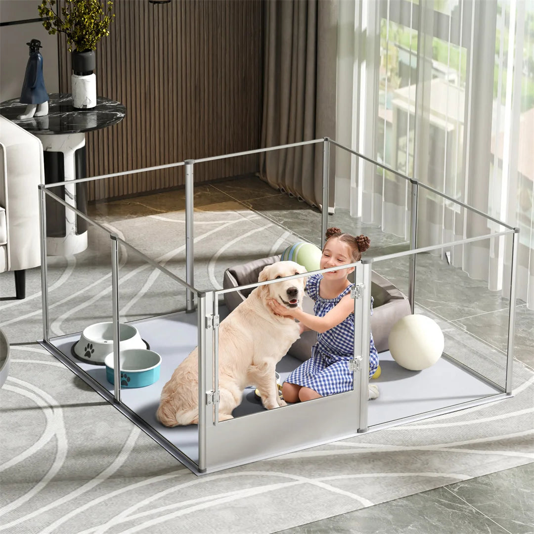 Bingopaw Clear Acrylic Pet Playpen With Waterproof Pad For Small Pets
