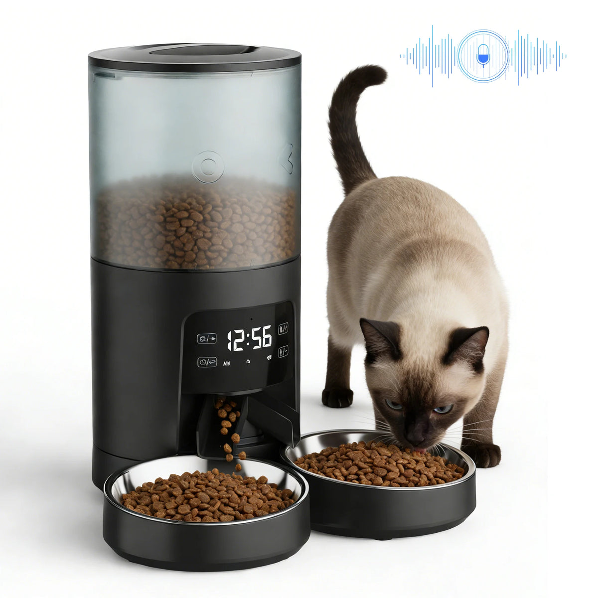 Automatic Cat Feeder Dual Stainless Bowls Timed Function Dual Power