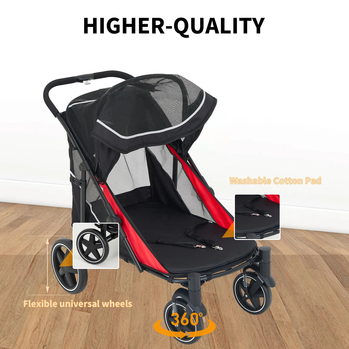 Pet Stroller For Multiple Dogs With Canopy And Storage Organizer