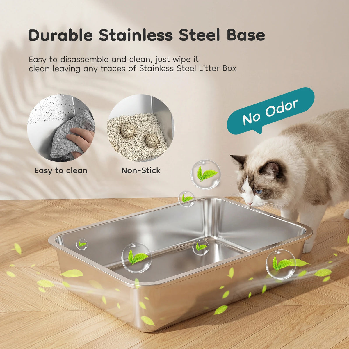 Fully Enclosed Stainless Steel Cat Litter Box With Accessories