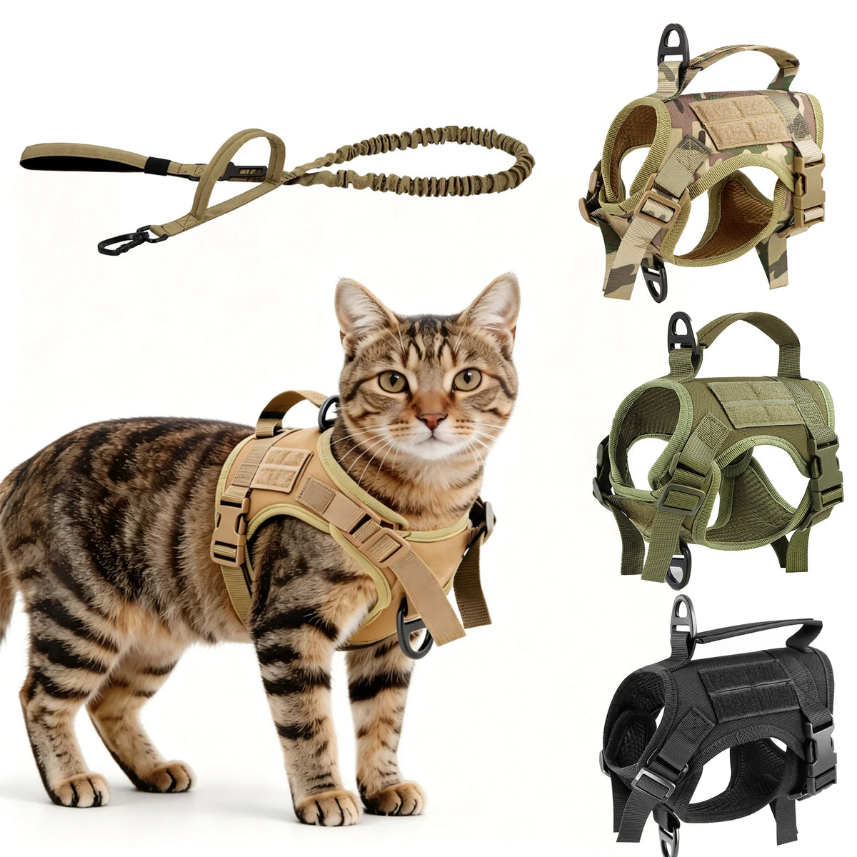 Adjustable Tactical Cat Harness With Leash And Top Carry Handle