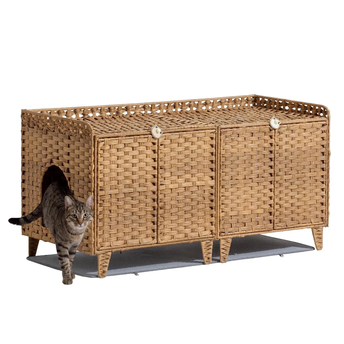 HiMISS Rattan Double Door Cat Litter Box Enclosure Set
