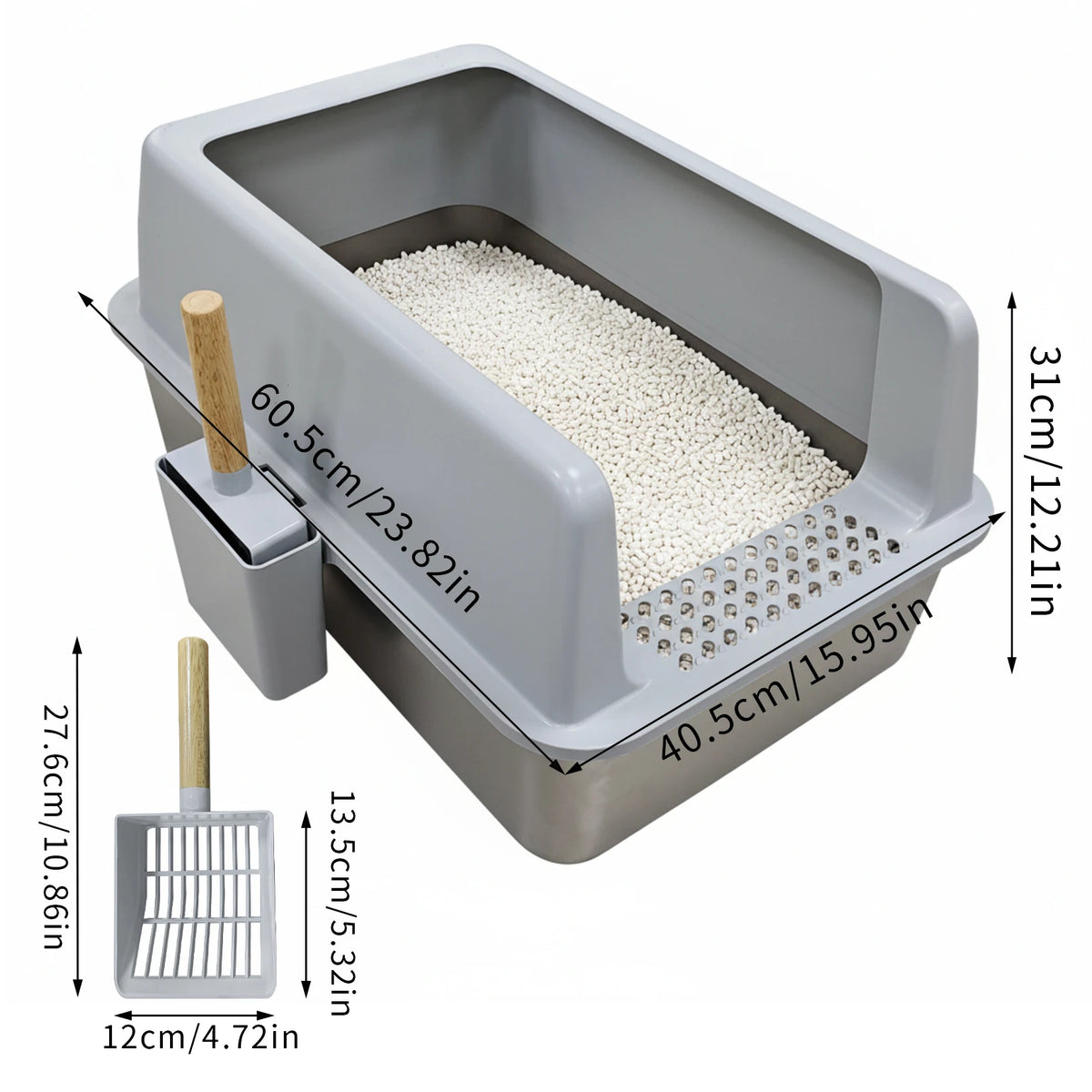 Premium Enclosed Stainless Steel Cat Litter Box With Scoop