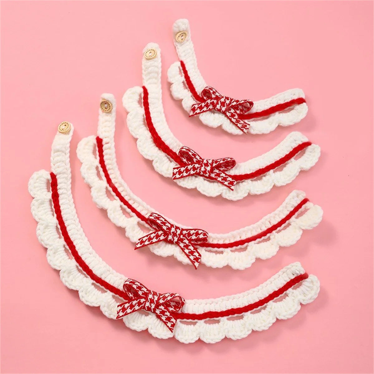 Knitted Bowknot Adjustable Pet Collar With Decorative Lace