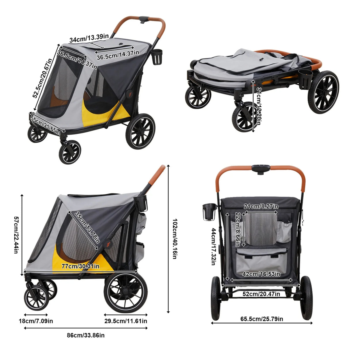 Folding Dog Stroller With Storage For Outdoor Pet Travel