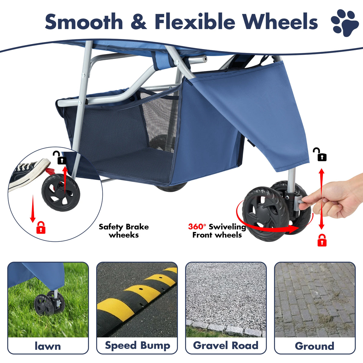 Foldable Pet Stroller with Mesh Windows and Storage Basket for Outdoor Use