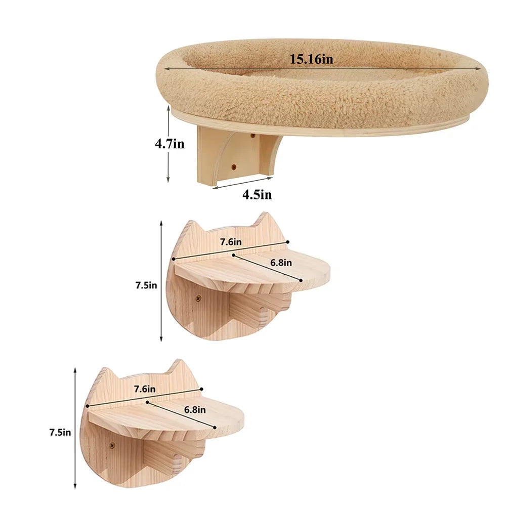 CWV Solid Pine Wood Cat Wall Mounted Ladder And Hammock