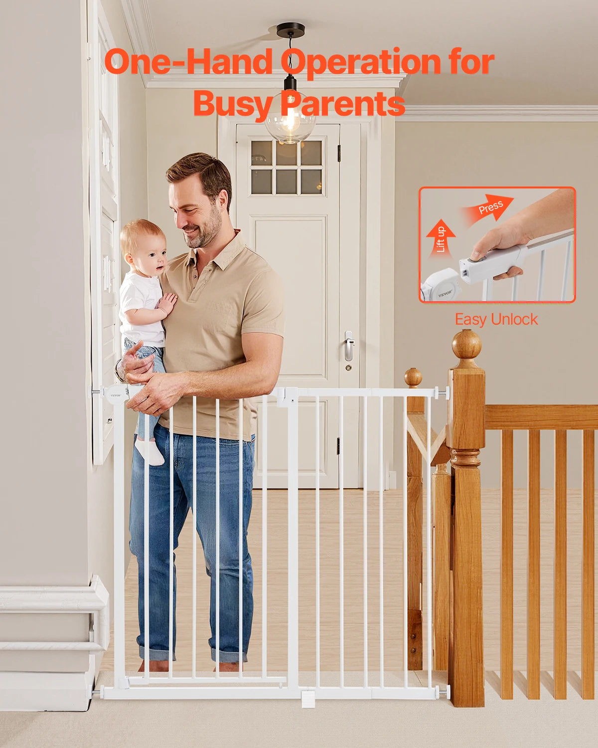 SucceBuy Pressure Mount Baby Dog Gate With Easy Step Walk Through