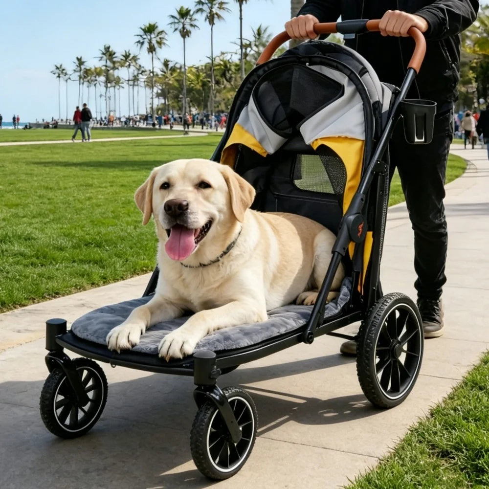 Foldable Pet Stroller With Breathable Comfort And One Click Folding