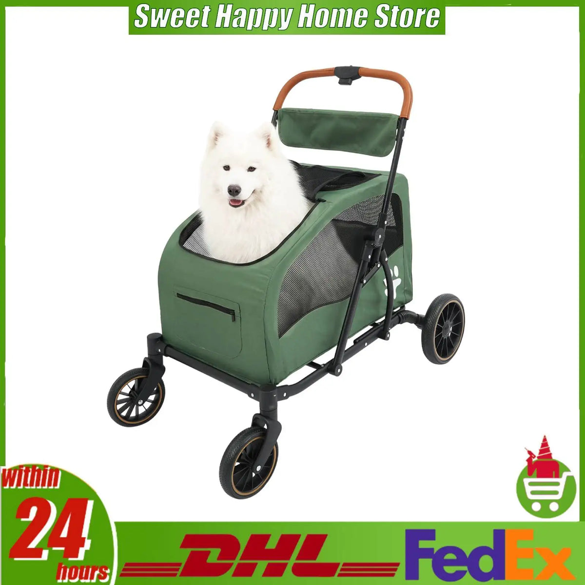 Foldable Stroller with Detachable Cabin for Medium to Large Dogs