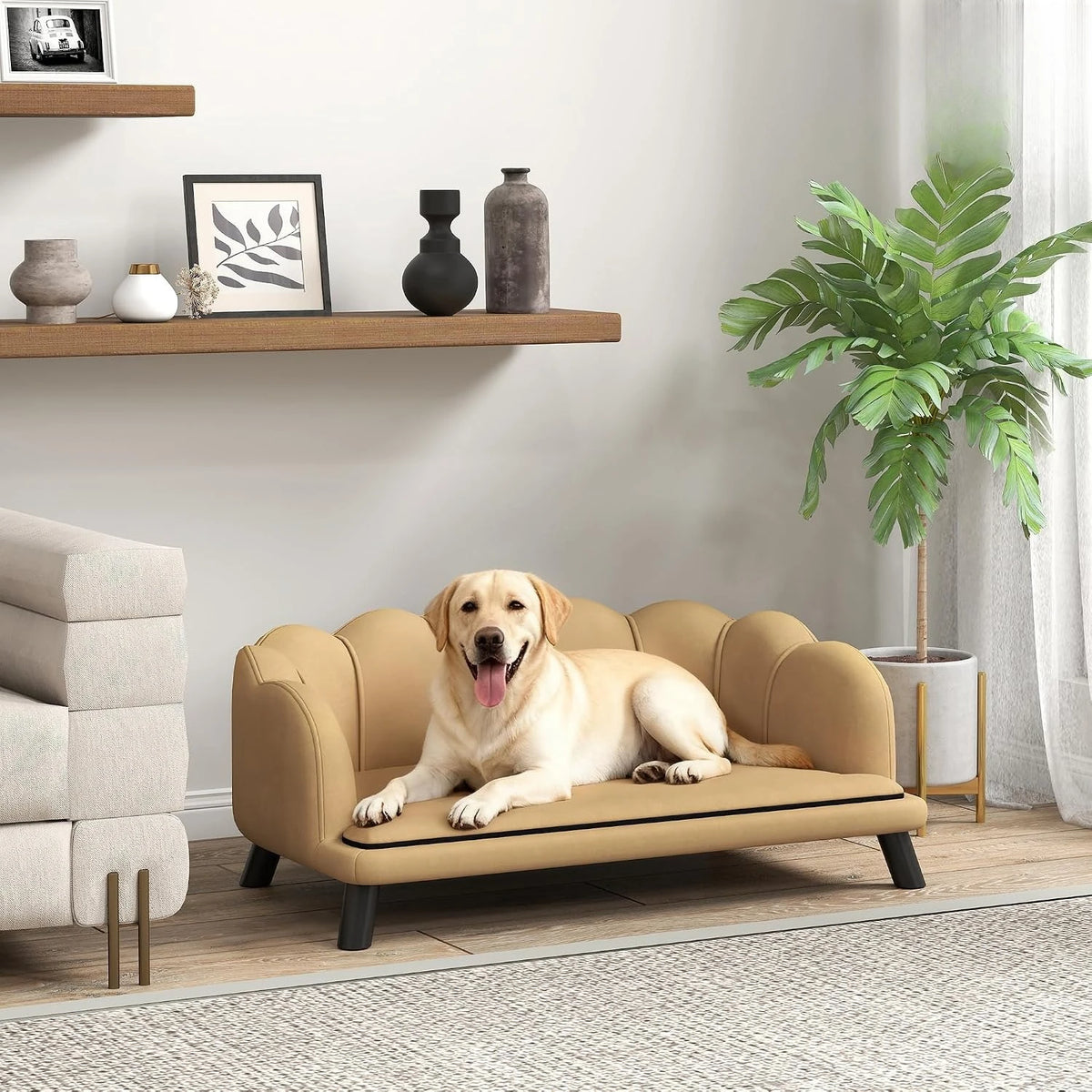 Pearl Back Velvet Dog Sofa With Removable Washable Cushion