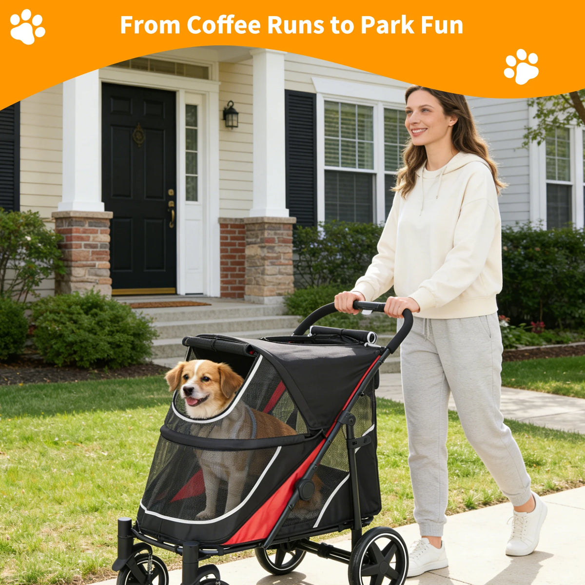 Pet Stroller For Multiple Dogs With Canopy And Storage Organizer