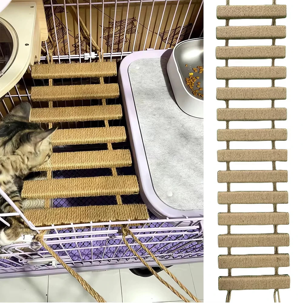 Wooden Sisal Cat Bridge Ladder And Scratching Post For Cats