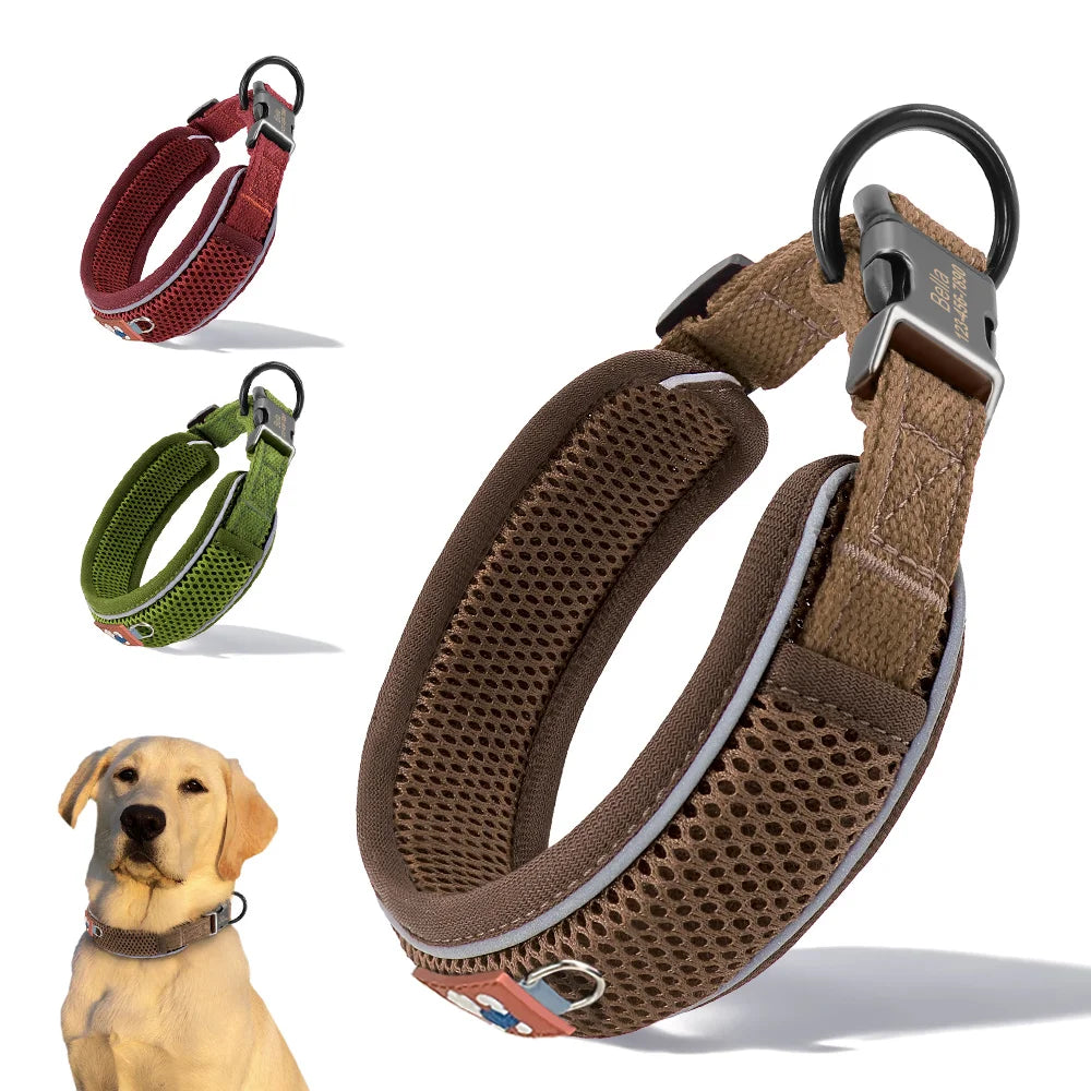 Personalized Breathable Reflective Dog Collar With Free Engraving